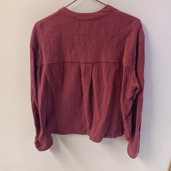 Joe Fresh Cotton Gauze Long Sleeve V Neck Button Shirt, Woman Small - Picture 3 of 8